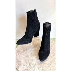 Nine West Women's Black Silver Glitter Pointed Toe Block Heel Ankle Boot Size 10